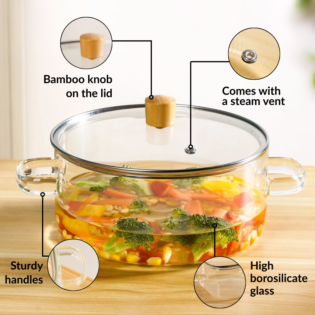 Borosilicate Glass Cooking Pot With Lid 2500ml Nestasia
