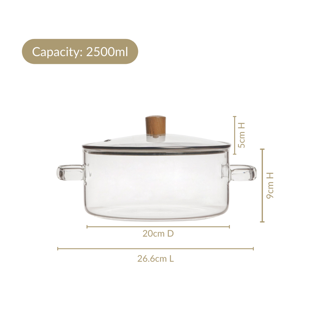Borosilicate Glass Cooking Pot With Lid 2500ml Nestasia