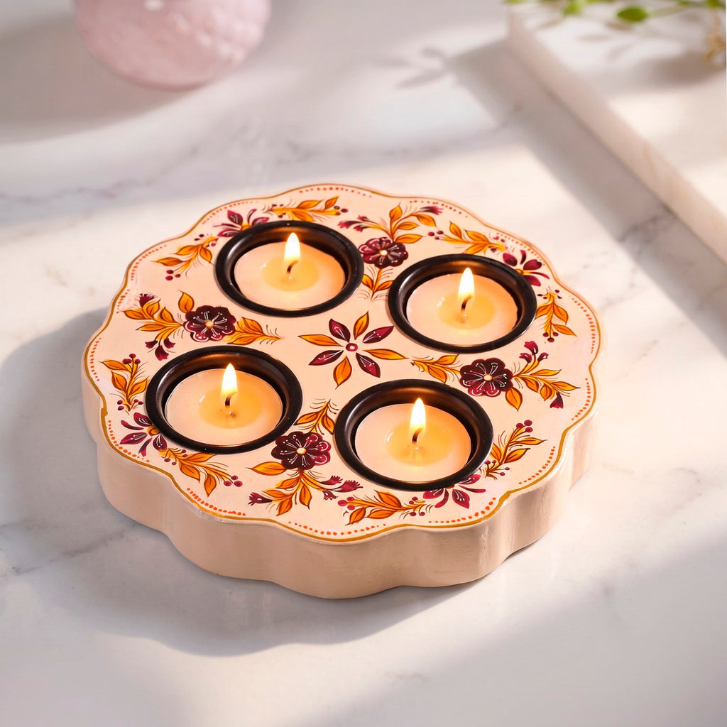 Botanica Wooden Tealight Holder With Candles Nestasia