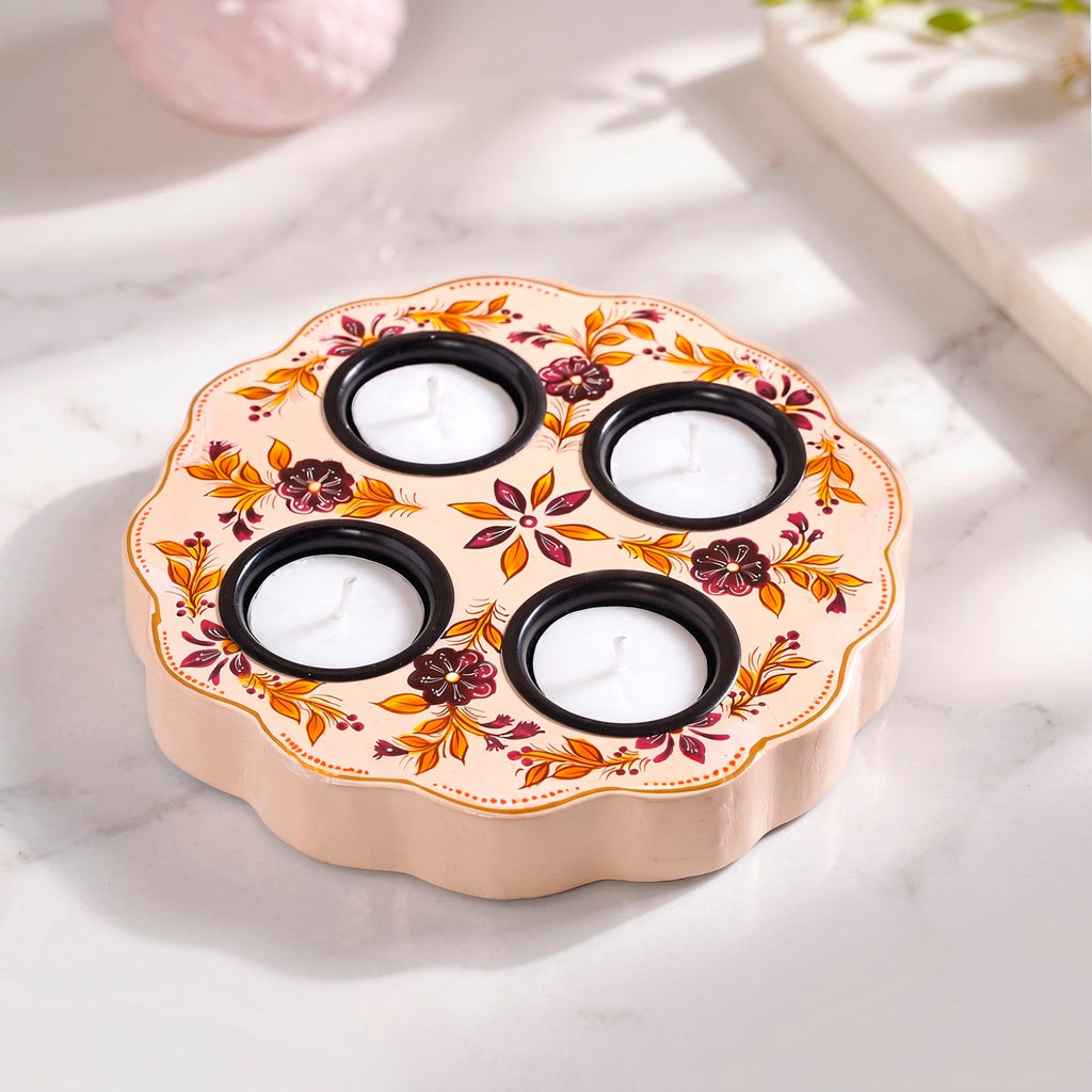 Botanica Wooden Tealight Holder With Candles Nestasia