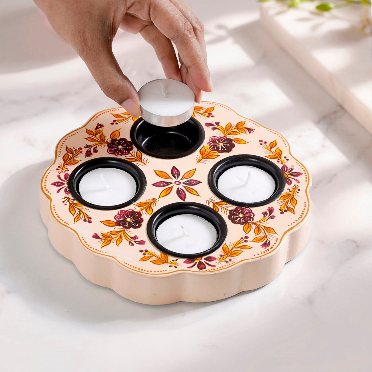 Botanica Wooden Tealight Holder With Candles Nestasia