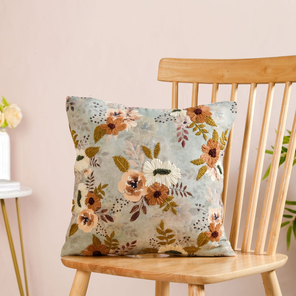 Botanical Breeze Embroidered Cushion Cover 40x40cm Nestasia