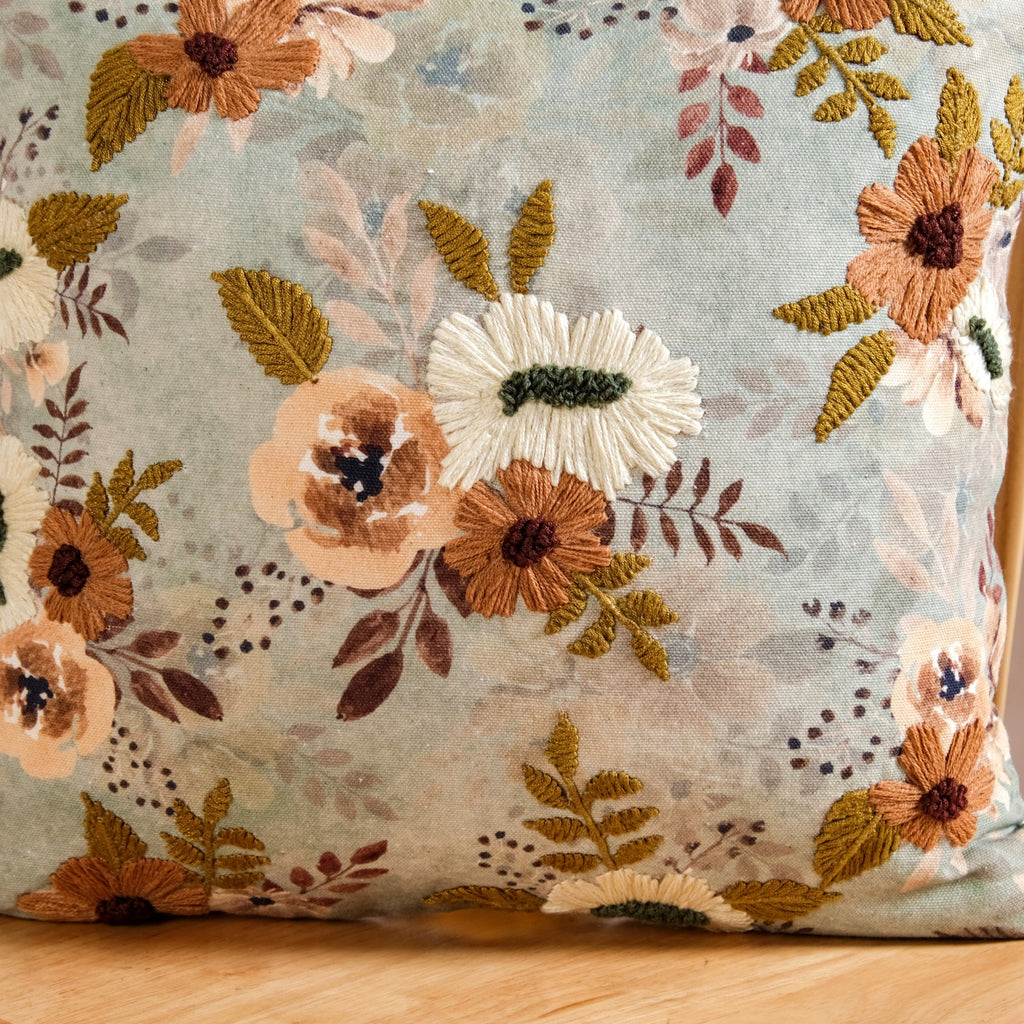 Botanical Breeze Embroidered Cushion Cover 40x40cm Nestasia