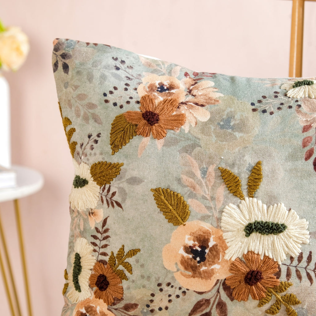 Botanical Breeze Embroidered Cushion Cover 40x40cm Nestasia