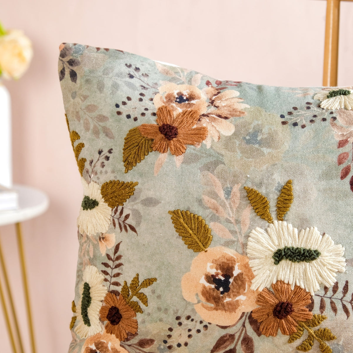 Botanical Breeze Embroidered Cushion Cover 40x40cm Nestasia