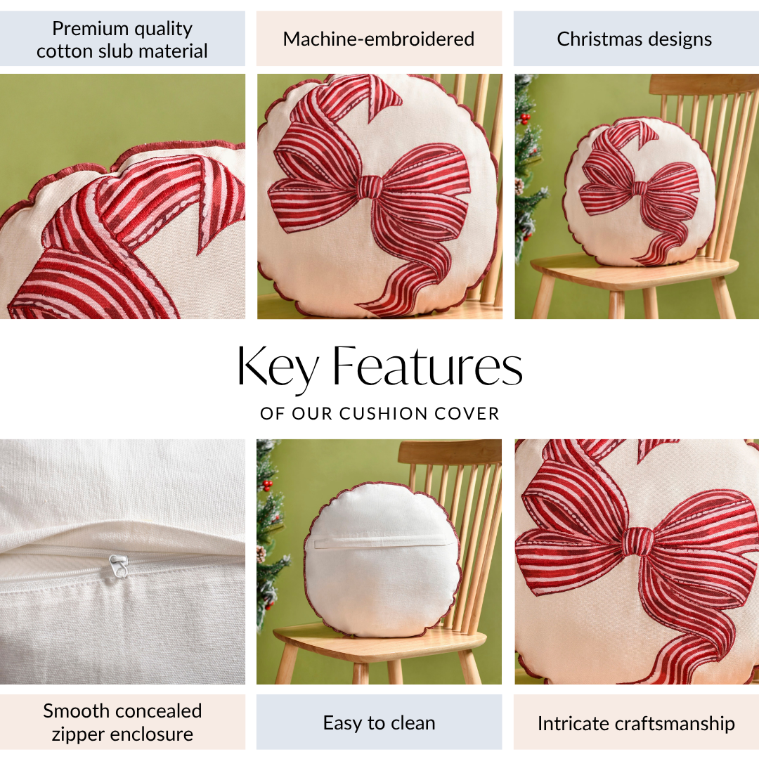 Bow Embroidered Cushion Cover 45cm Nestasia