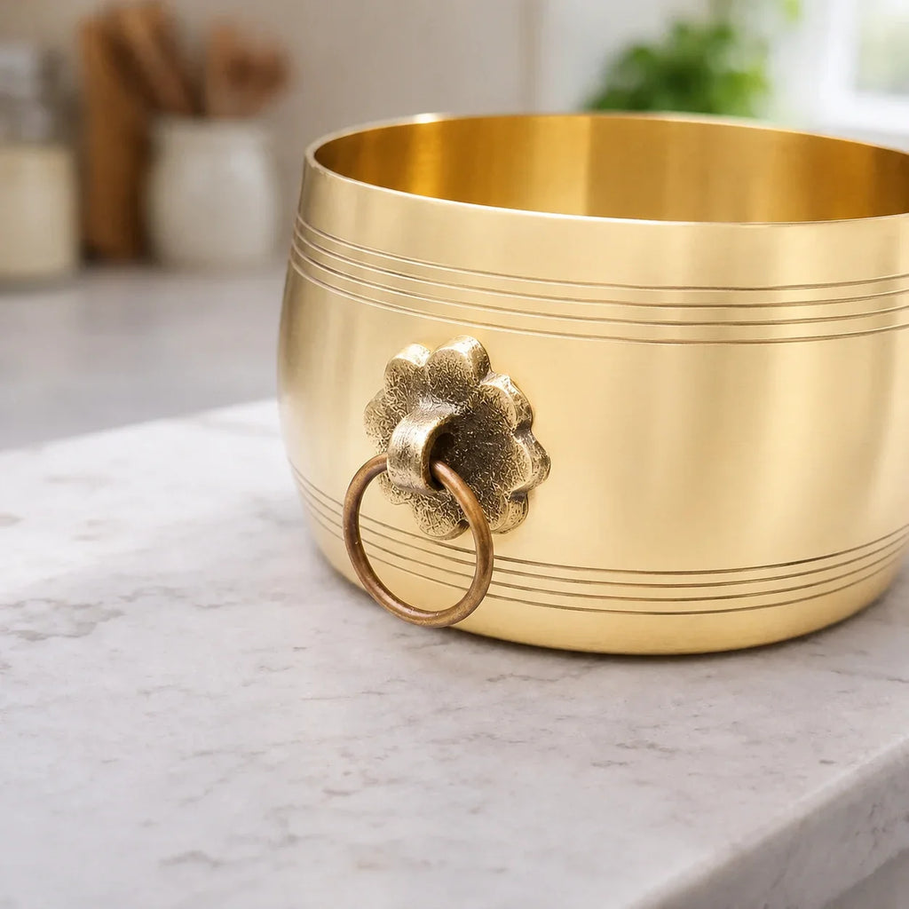 Brass Shankh Chakra Namah Kerala Rice Vessel (2 Inch) Vedansh Craft