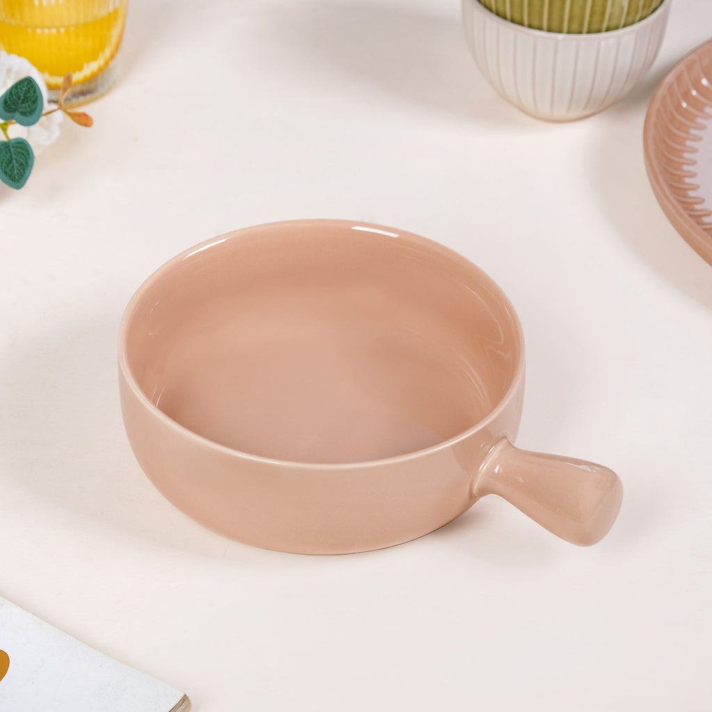 Beige Ceramic Bowl With Handle 700ml Nestasia