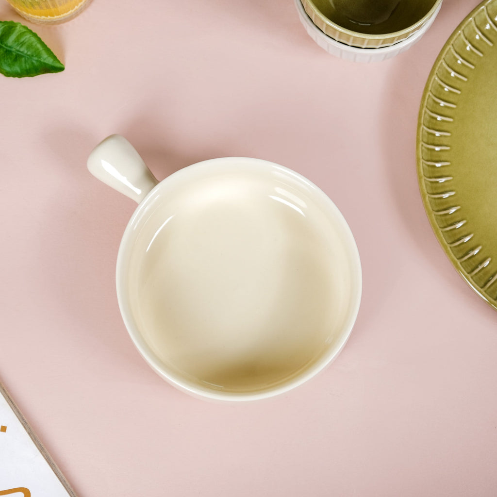 Pastel Cream Ceramic Bowl With Handle 700ml Nestasia