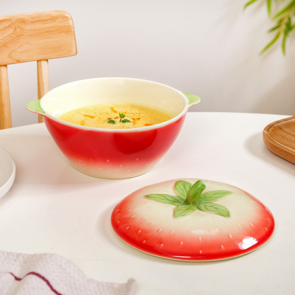 Strawberry Ceramic Serving Bowl With Lid 900ml Nestasia