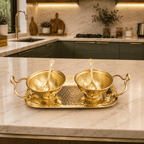 Brass Hammered Serving Tray / Platter With Bowl and Spoon Set With Velvet Box Vedansh Craft
