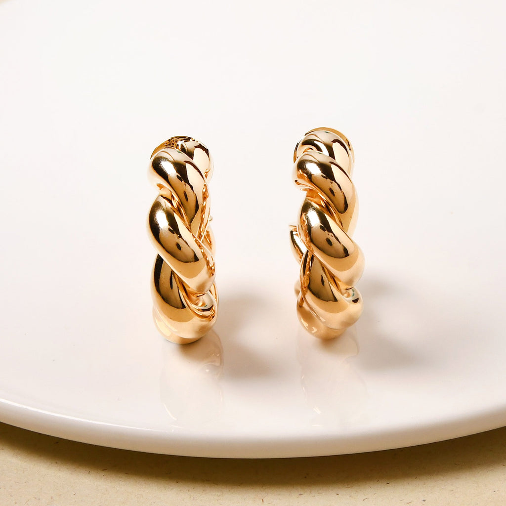 Braided In Gold Chunky Hoop Earrings Nestasia