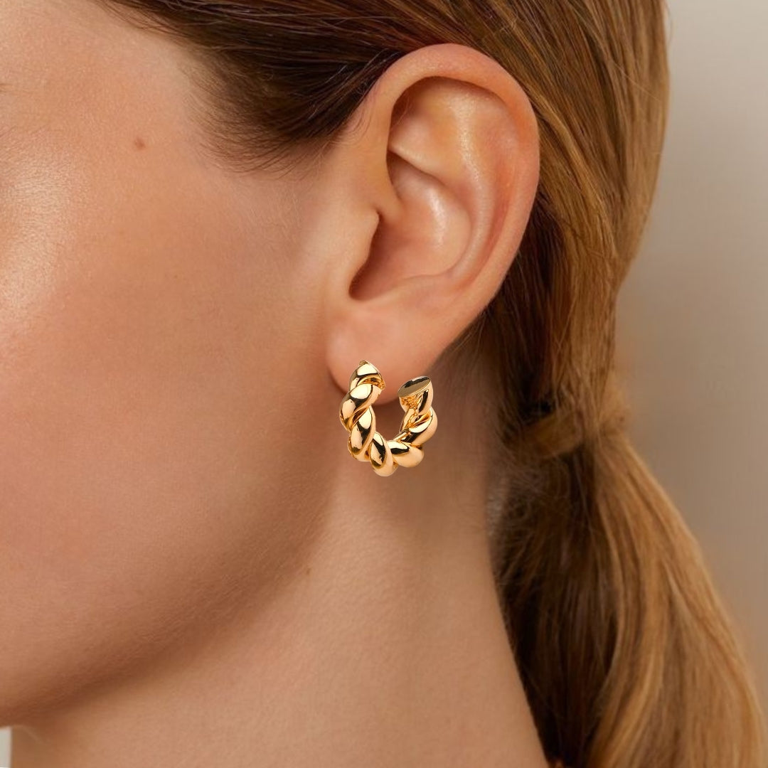 Braided In Gold Chunky Hoop Earrings Nestasia
