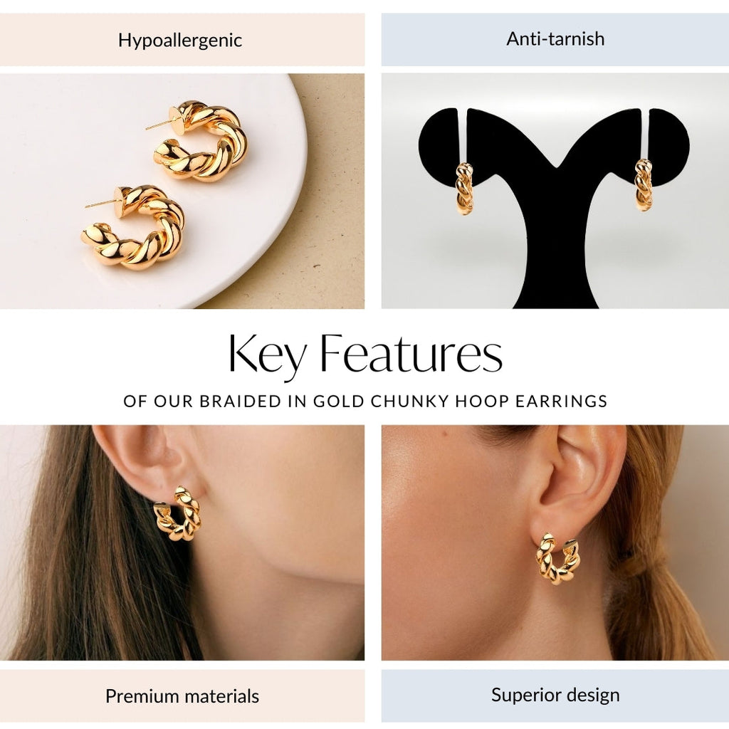 Braided In Gold Chunky Hoop Earrings Nestasia