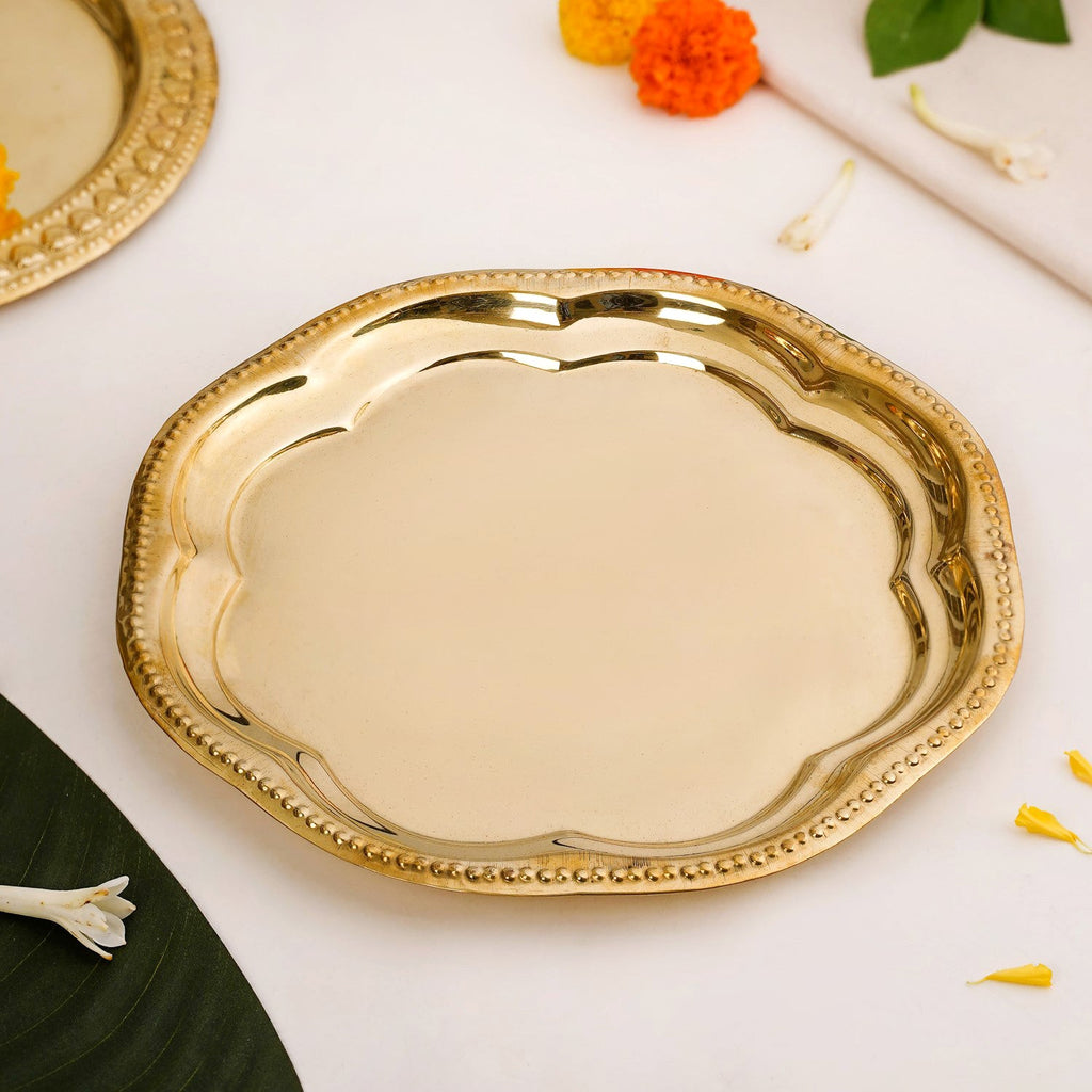 Veda Pure Brass Floral Tray For Festive Decor 24cm Nestasia