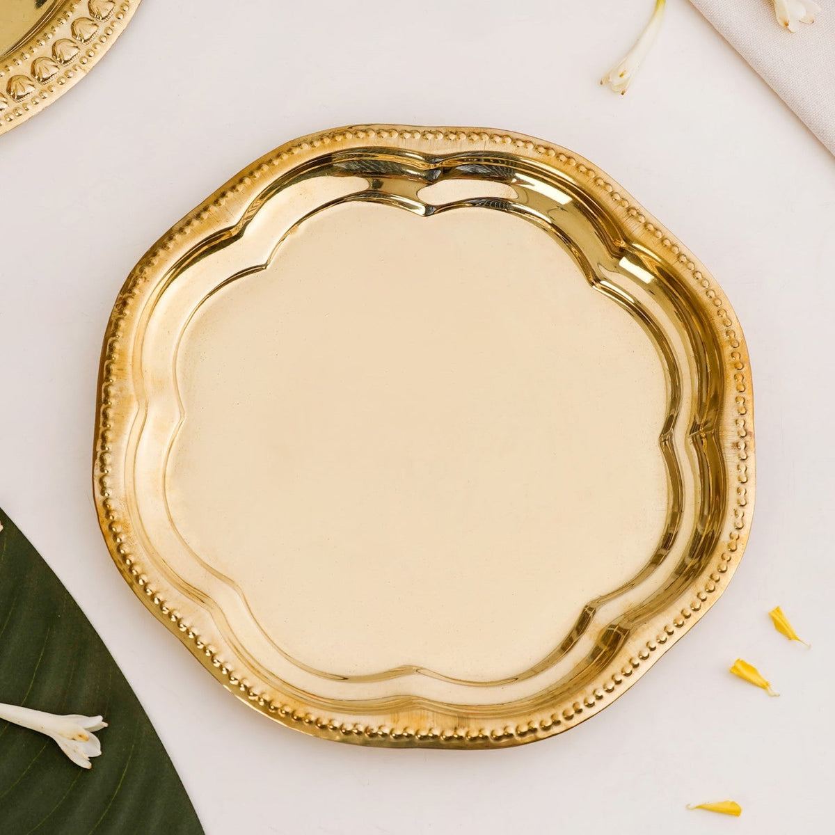 Veda Pure Brass Floral Tray For Festive Decor 24cm Nestasia