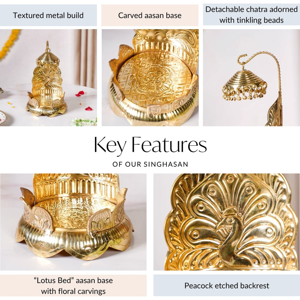 Brass Krishna Singhasan With Lotus And Peacock Embossing Nestasia