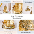 Brass Krishna Singhasan With Lotus And Peacock Embossing Nestasia