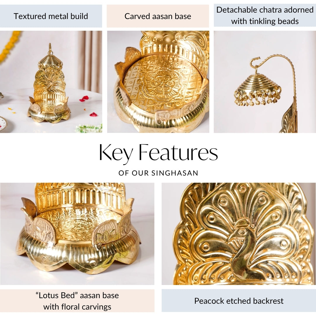 Brass Krishna Singhasan With Lotus And Peacock Embossing Nestasia