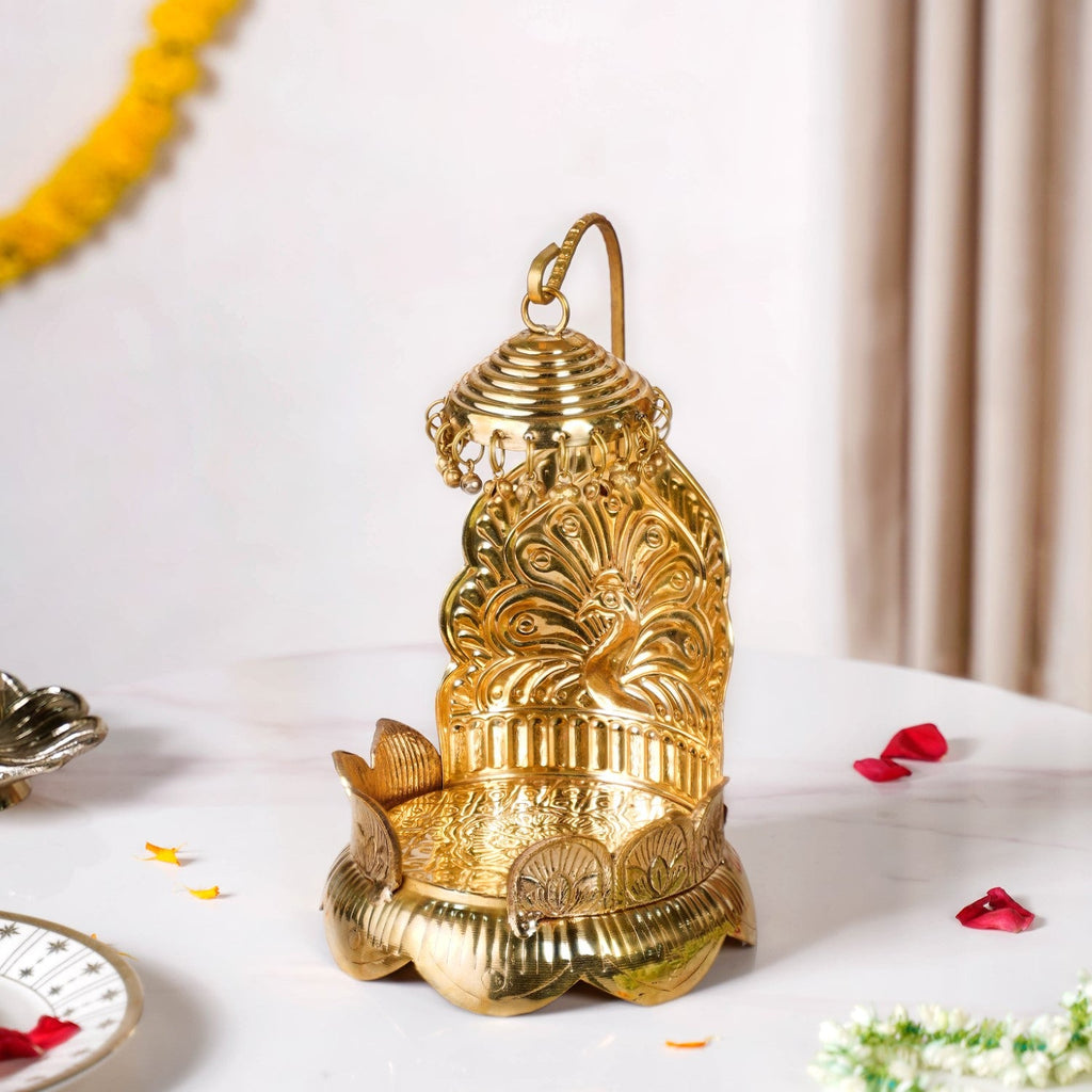 Brass Krishna Singhasan With Lotus And Peacock Embossing Nestasia