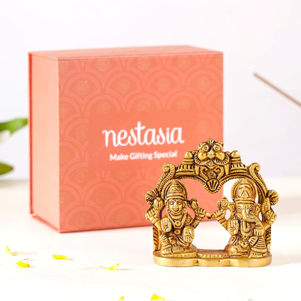 Divine Ganesh Laxmi Brass Idol 8cm Nestasia