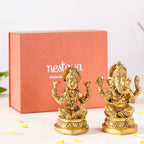 Ganesh Laxmi Pure Brass Statue Set Of 2 11cm Nestasia
