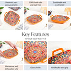 Mandala Melange Square Ceramic Serving Platter Orange Nestasia