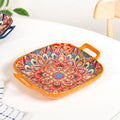 Mandala Melange Square Ceramic Serving Platter Orange Nestasia