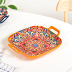 Mandala Melange Square Ceramic Serving Platter Orange Nestasia