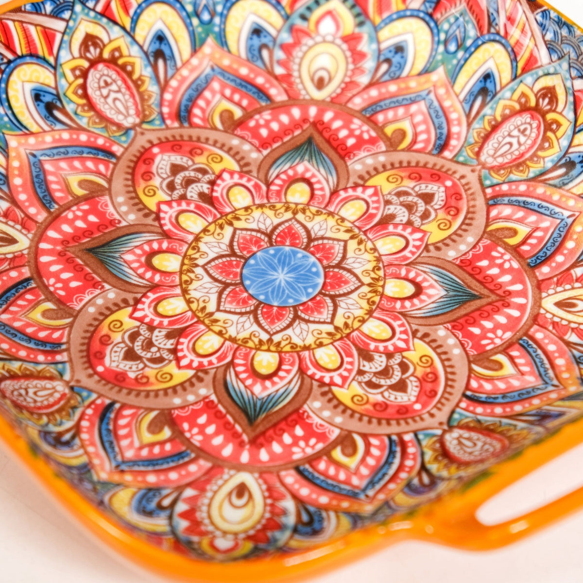 Mandala Melange Square Ceramic Serving Platter Orange Nestasia