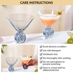 Bubble Base Martini Glass Set Of 2 220ml Blue Nestasia