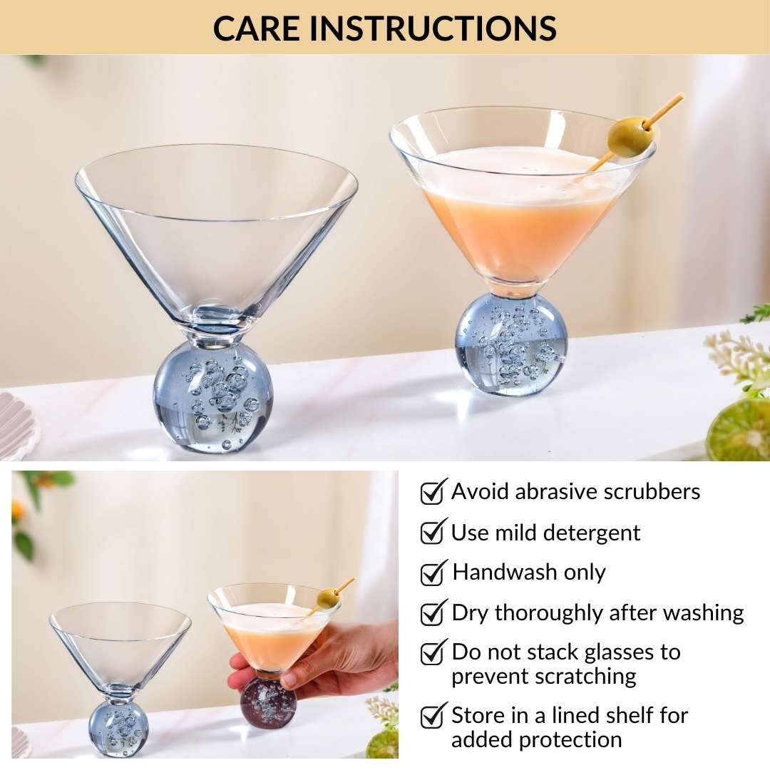 Bubble Base Martini Glass Set Of 2 220ml Blue Nestasia