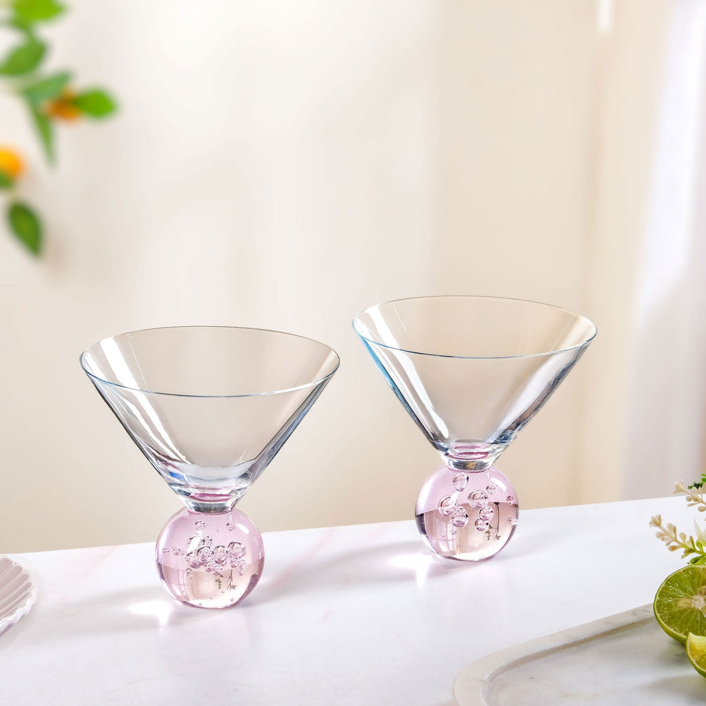 Bubble Base Martini Glass Set Of 2 220ml Pink Nestasia