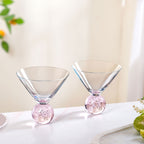 Bubble Base Martini Glass Set Of 2 220ml Pink Nestasia