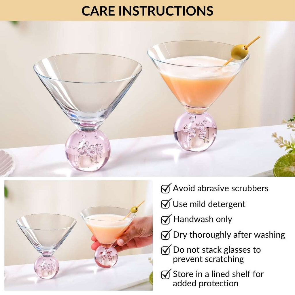 Bubble Base Martini Glass Set Of 2 220ml Pink Nestasia