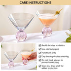 Bubble Base Martini Glass Set Of 2 220ml Pink Nestasia
