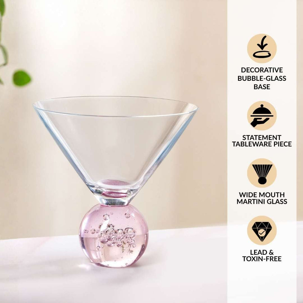 Bubble Base Martini Glass Set Of 2 220ml Pink Nestasia