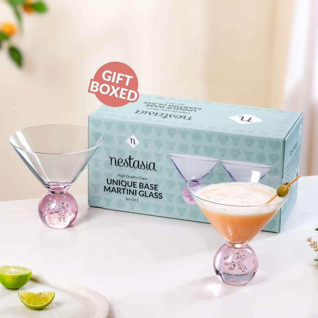 Bubble Base Martini Glass Set Of 2 220ml Pink Nestasia