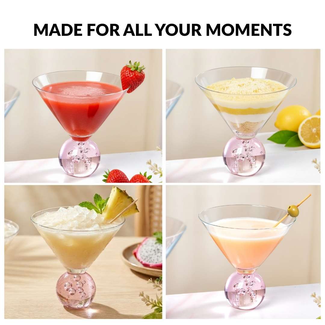 Bubble Base Martini Glass Set Of 2 220ml Pink Nestasia