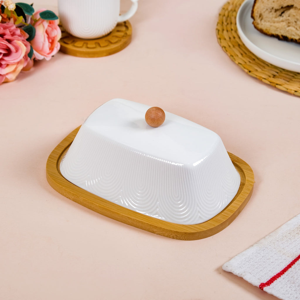 Blanca Rectangular Wooden Butter Dish With Ceramic Lid Nestasia