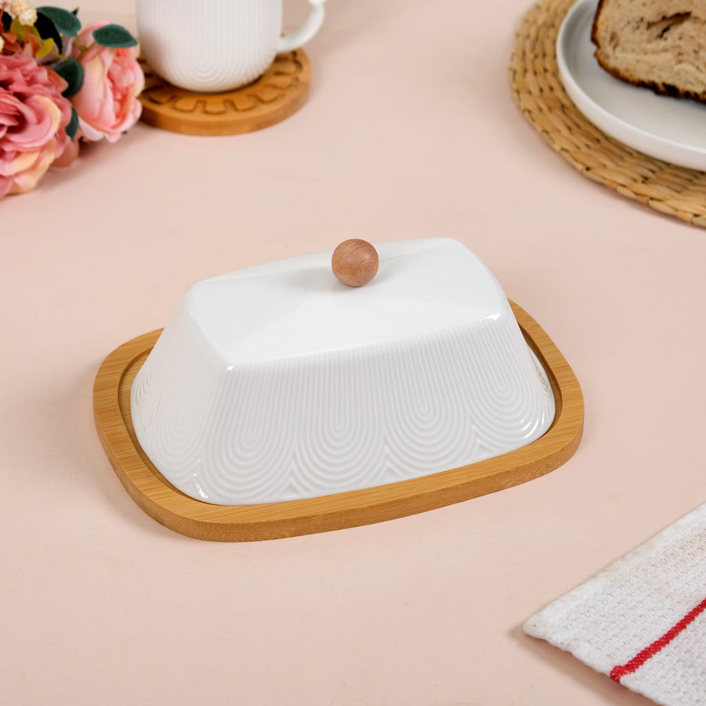 Blanca Rectangular Wooden Butter Dish With Ceramic Lid Nestasia