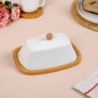 Blanca Rectangular Wooden Butter Dish With Ceramic Lid Nestasia