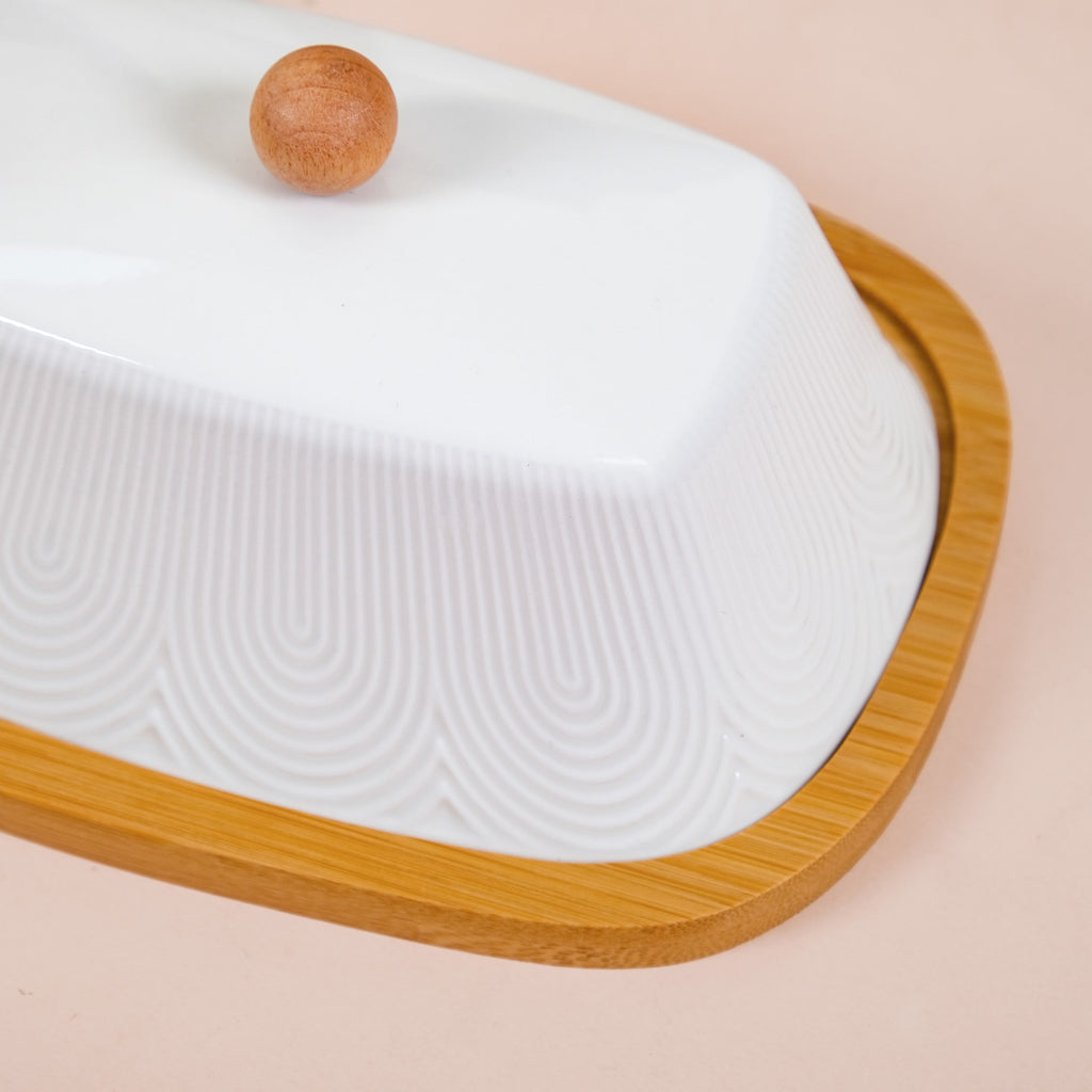 Blanca Rectangular Wooden Butter Dish With Ceramic Lid Nestasia