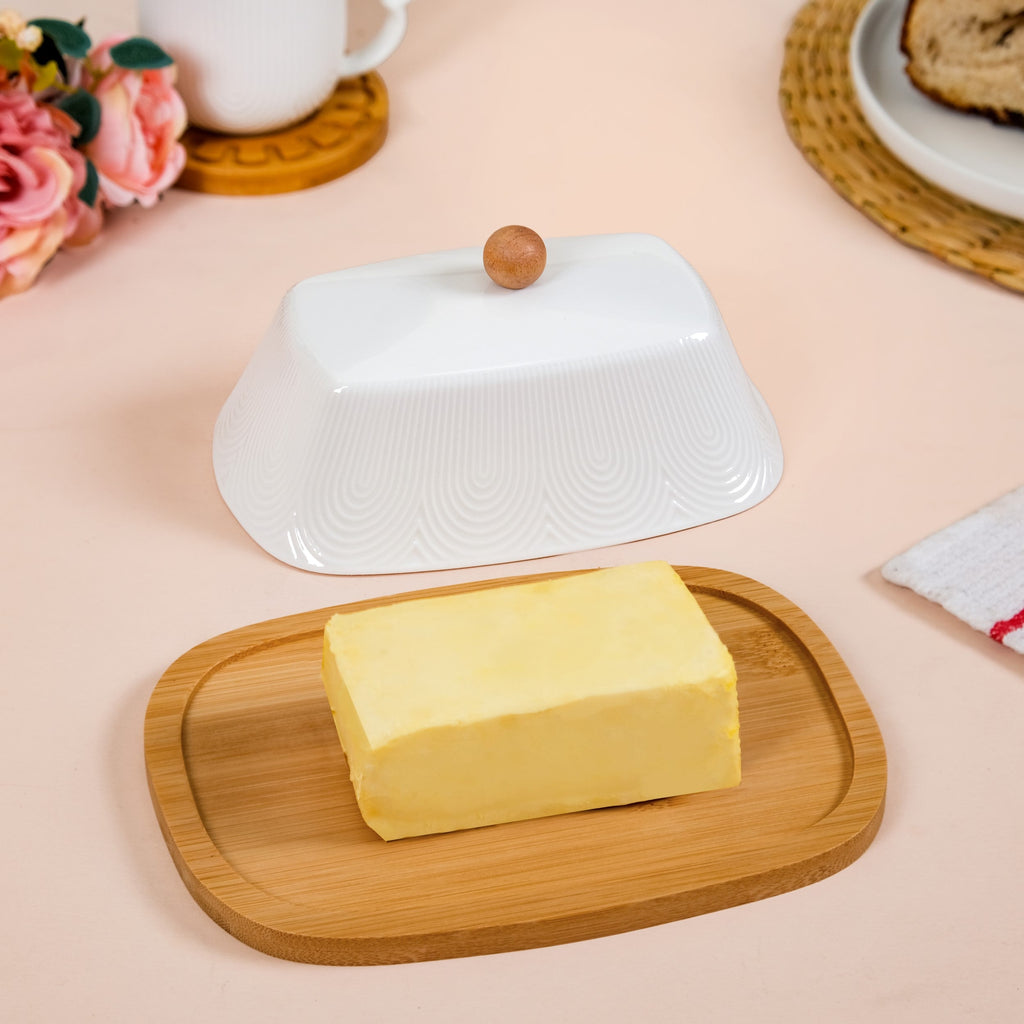 Blanca Rectangular Wooden Butter Dish With Ceramic Lid Nestasia