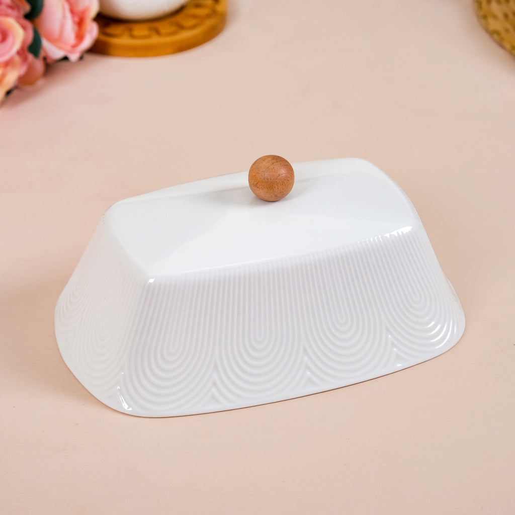 Blanca Rectangular Wooden Butter Dish With Ceramic Lid Nestasia