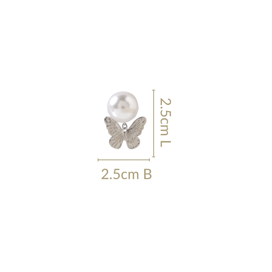 Butterfly Charm Pearl Stud Earrings Nestasia