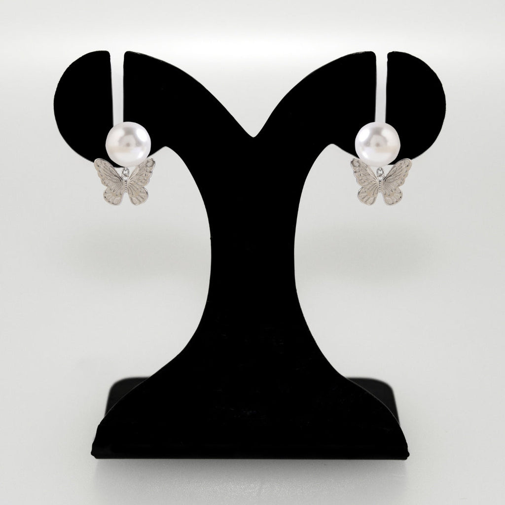 Butterfly Charm Pearl Stud Earrings Nestasia