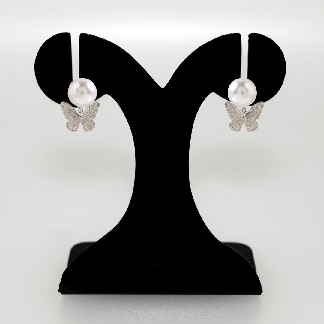 Butterfly Charm Pearl Stud Earrings Nestasia