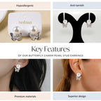 Butterfly Charm Pearl Stud Earrings Nestasia