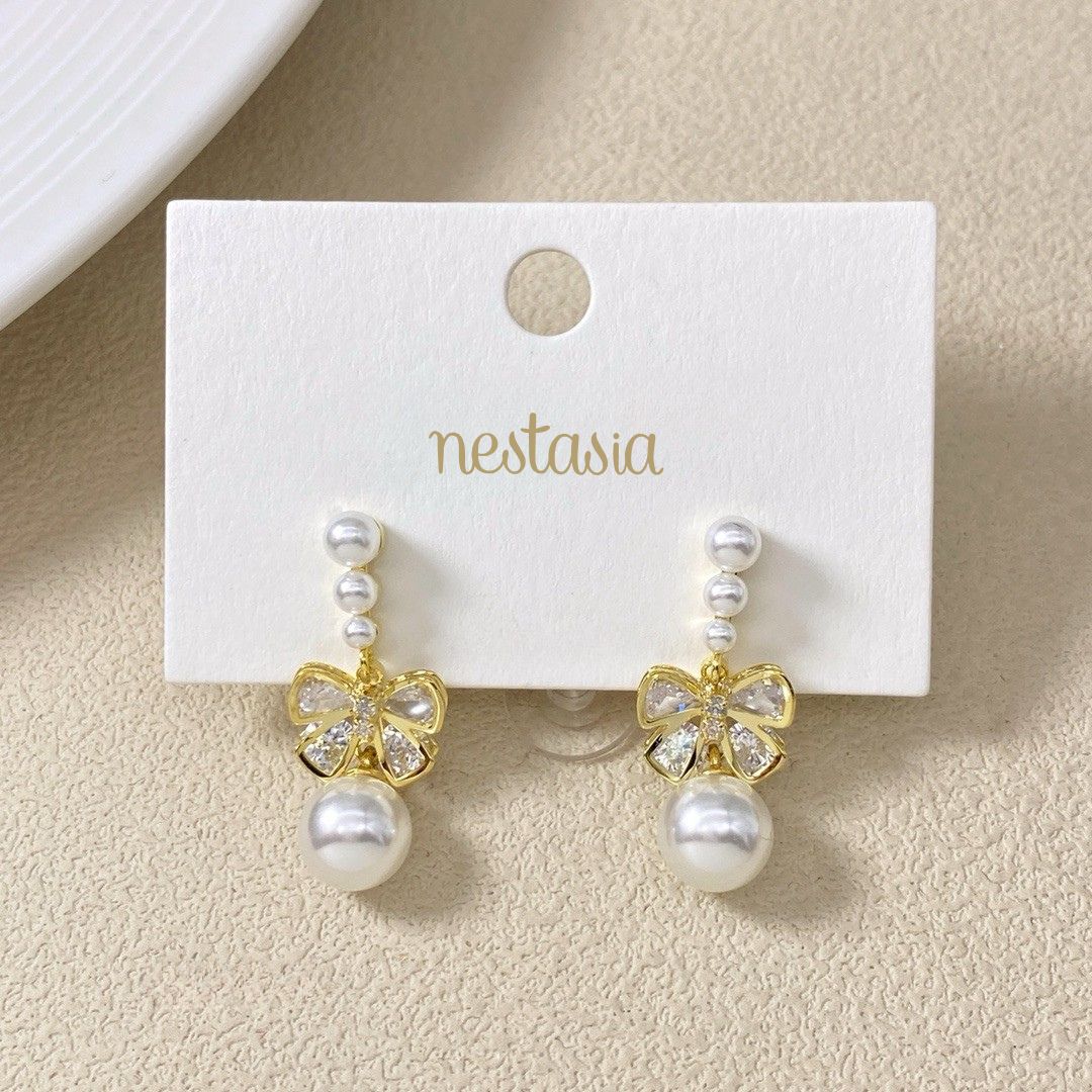 Butterfly Pearl Drop Earrings Nestasia